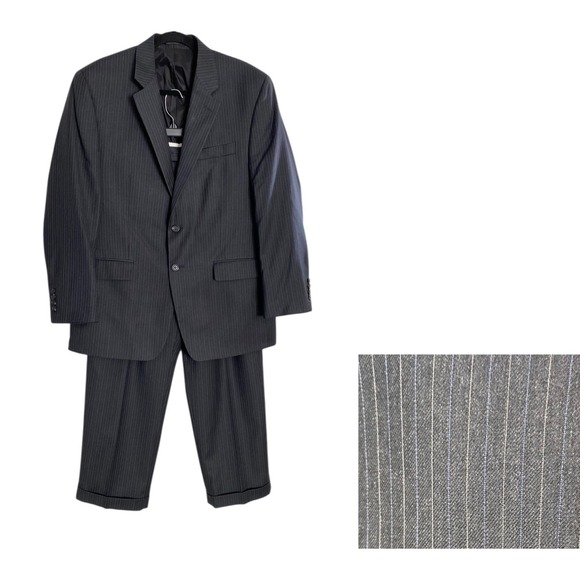 LAUREN RALPH LAUREN 42R (36x30) 100% Wool Grey Pinstripe Pleated Suit Classic